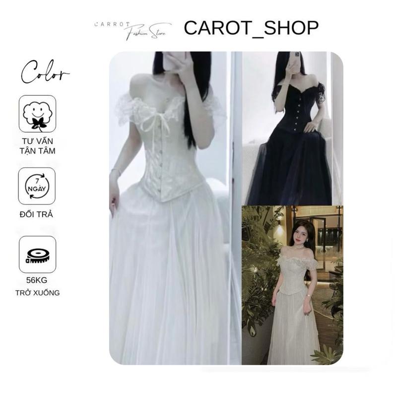[ Có Bigsize+ kèm tag nơ ) SET ÁO CORSET TRỄ VAI CHÂN VÁY MAXI DÁNG DÀI TÔN DÁNG BYY CARROTSHOP( có gọng định hình eo ) 0