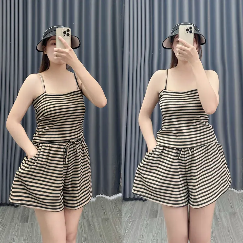 Set Bộ Đồ Áo Dây Bigsize Kèm Quần Đùi Lưng Cao Chất Liệu Gân Tăm Nhí Vo Giãn Thấm Hút Mồ Hôi Mát Và Dễ Chịu SET19 6