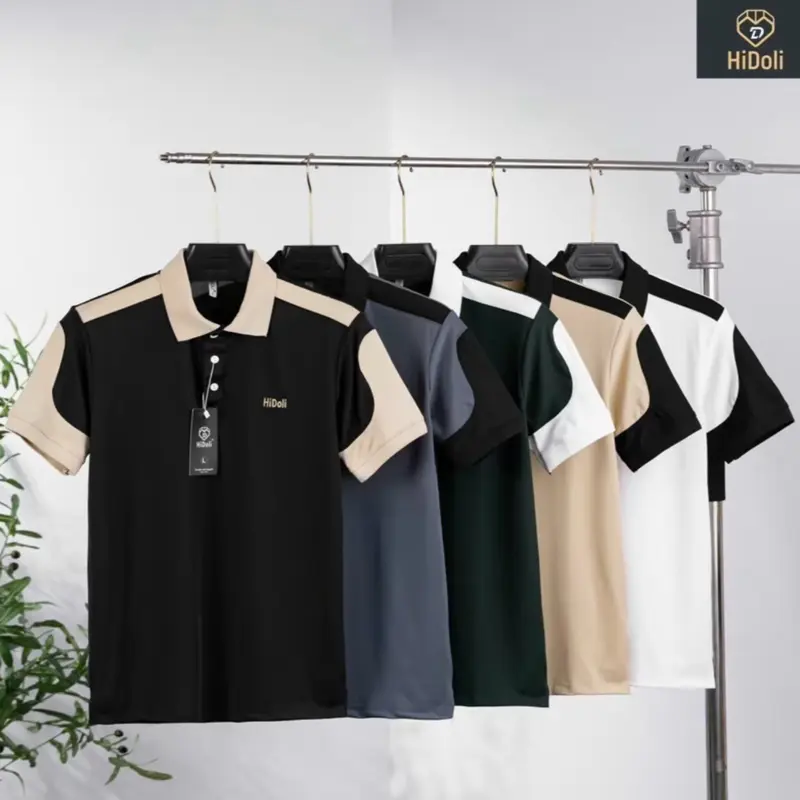 Áo polo nam thể thao HIDOLI chất vải CVC cá sấu cao cấp, áo thun nam nữ phối vai nách đẹp