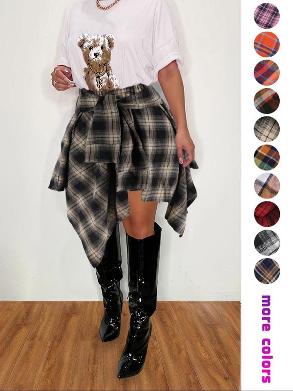 Plaid shirt high waisted skirt hotsell