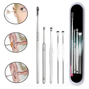 Alat Korek Kuping 5 in 1 Stainless Steel Alat Pembersih Kotoran Telinga Ear Wax  Removal