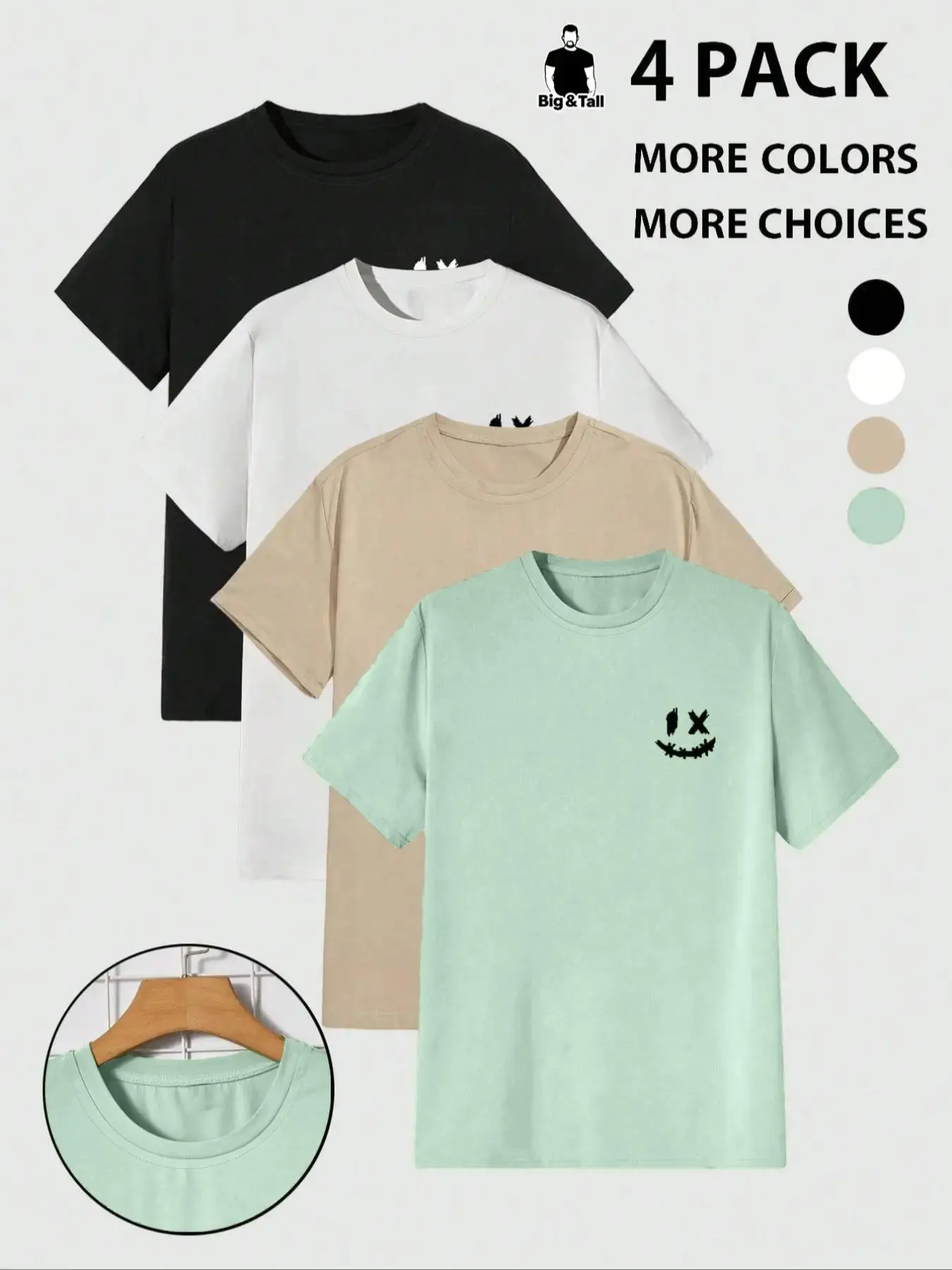 Men's Cartoon Face Print Round Neck Tee, Casual Short Sleeve T-shirt for Summer, Comfy Regular Fit Men's Clothes for Daily Wear