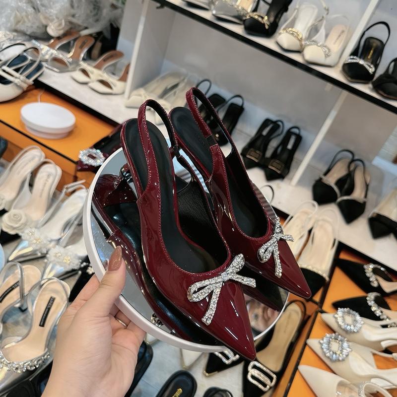 H99 - Giày cao gót da bóng 3p ( CHUẨN SIZE )  khoá nơ đá 3 màu đen trắng đỏ