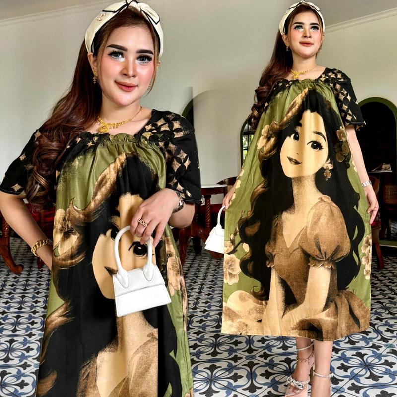 DASTER FUJI TERBARU 2024/DASTER FUJI KAMILA/DRESS IBU MUDA KEKINIAN/DASTER TERLARIS/DASTER JUMBO Rayon Motif Pendek Karet Busui 4