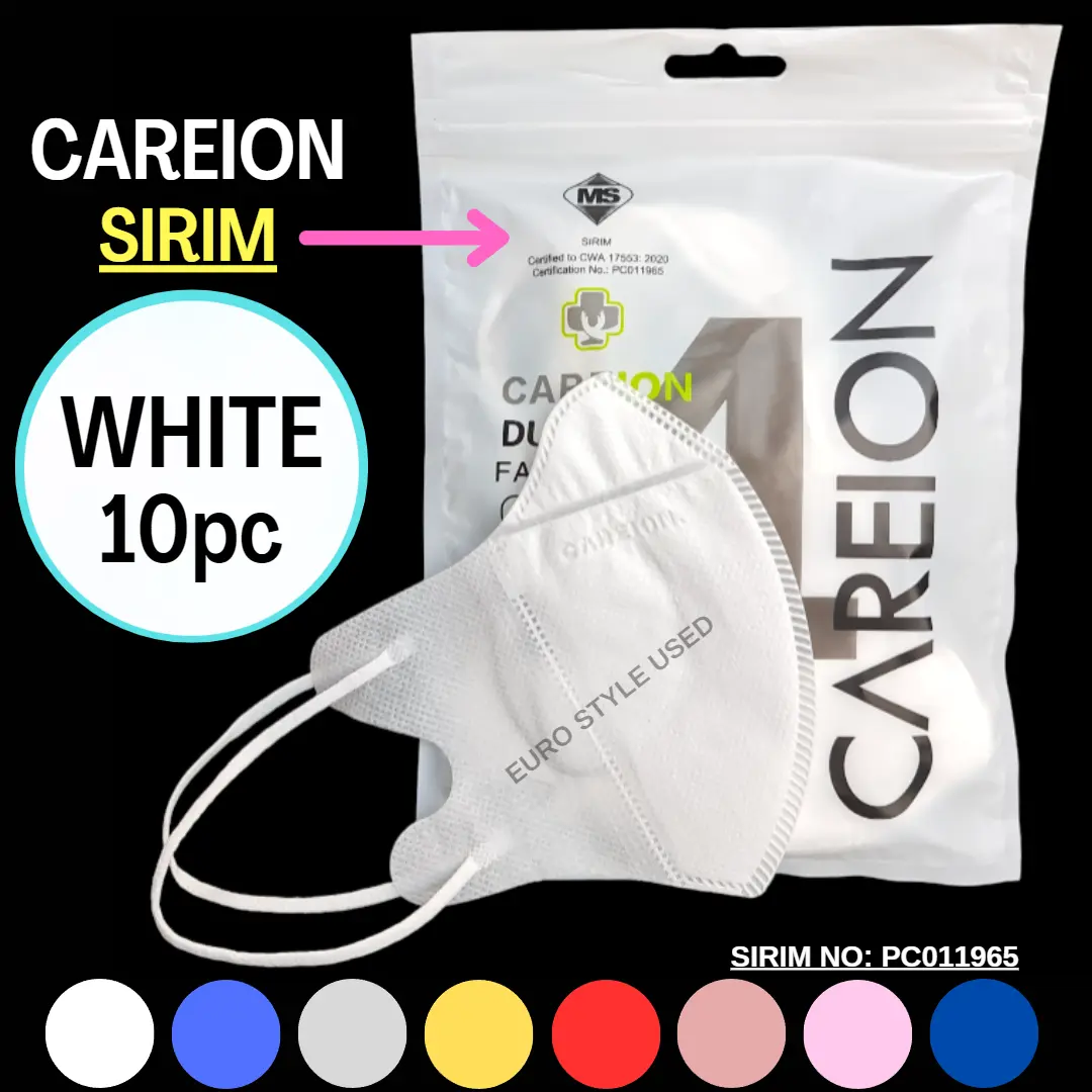 CAREION SIRIM Duckbill Mask Premium Quality 10pcs White l Black - Sirim Certificate 011965 Face