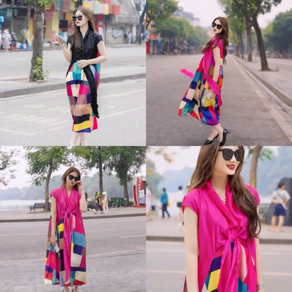 Đầm lụa cao cấp Color Block B2 (B2-04)