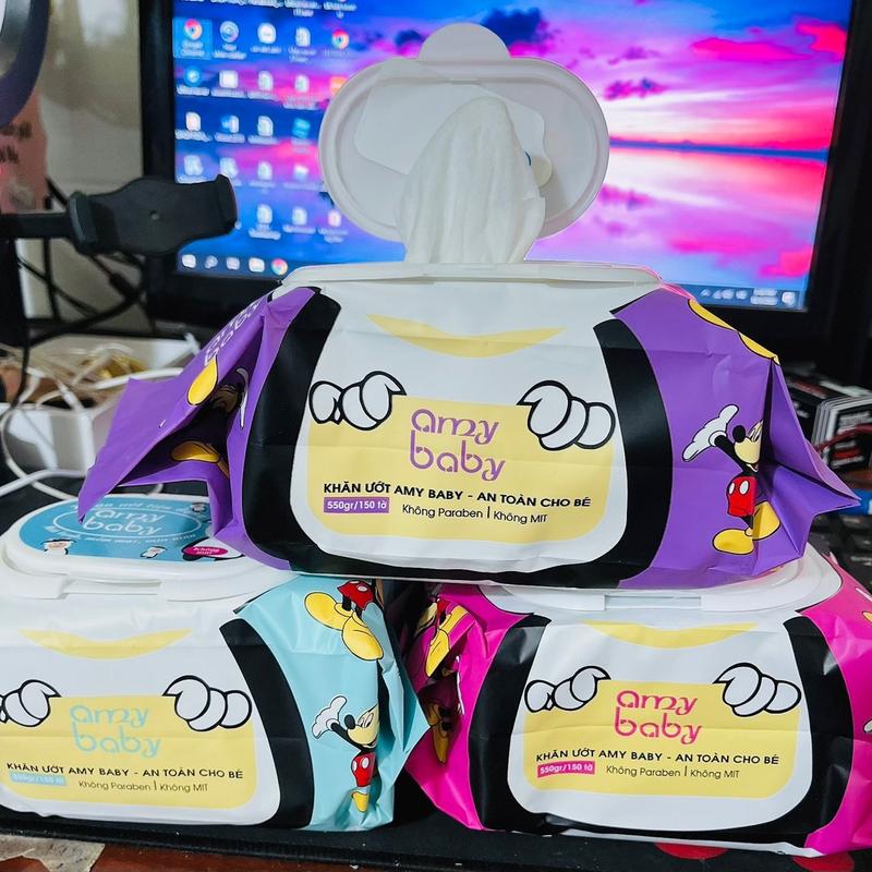 Khỗ 17*24cm}Hộp 185 650G khăn ướt Amybaby kháng khuẩn an toàn cho bé {Nặng 650gr}