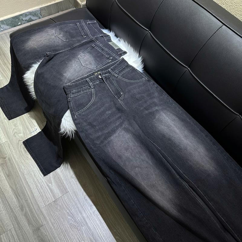 [N940- NaNa Denim Fashion] - Quần Jean Suông không co dãn chất vải QC màu đen wash dài 97cm 3