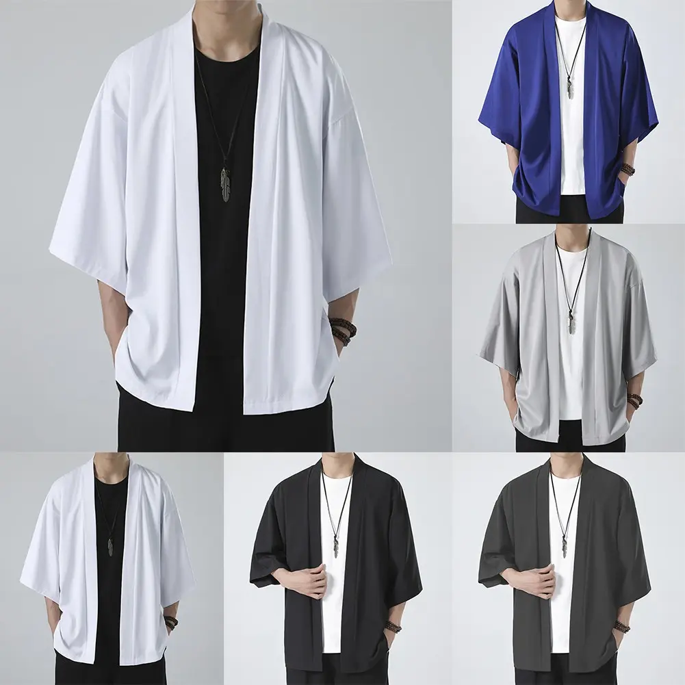 [Daily Deals] Men Kimono Top Shirt Robe Coat Outerwear Open Front Cardigan Yukata Japanese