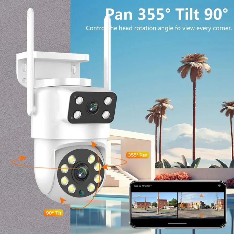Product Introduction of 4K 8MP PTZ WIFI Camera,Dual Lens Dual Screen IP Camera,4MP HD Auto Tracking Outdoor CCTV Protection Surveillance,App:EseeCloud 24