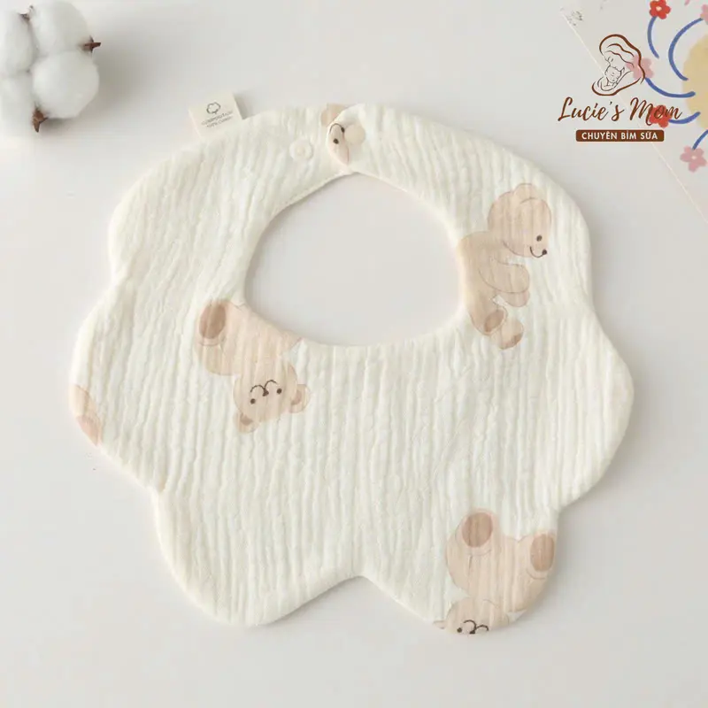 Yếm Xoay Vải Muslin Cao Cấp 4 Lớp Cúc Bấm Hoạ Tiết Siêu Dễ Thương, Thấm Hút Tốt Cho Bé Xô Muslin - LUCIE'S MOM 4
