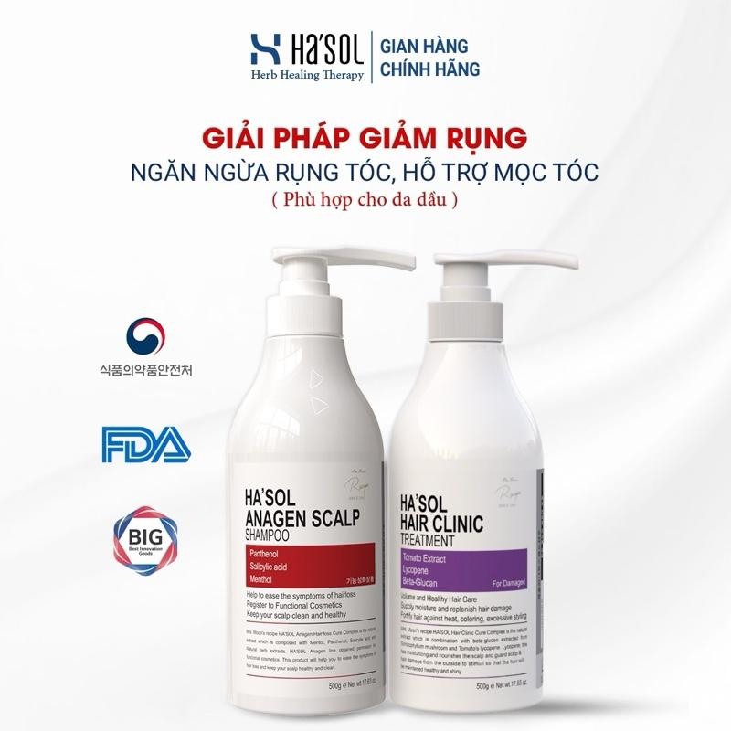 Giải Pháp Giảm Rụng Hỗ Trợ Mọc Tóc Hasol Anagen Scalp Shampoo + Kem Ủ Tóc Phục Hồi Hư Tổn Hasol Hair Clinic Treatment