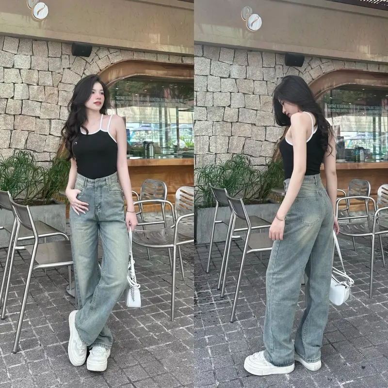 Quần Jean Suông Nữ Chất QC Passan Kiểu Màu Bụi Nhẹ Women Pants Ong h jeans 4