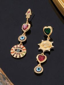 Arete colgantes con diseño vintage de ojo y corazón, Joyería de moda para fiestas, decoración diaria de ropa, Joyería comodín y exquisita para regalo de cumpleaños