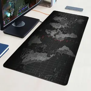 Gaming Mousepad Computer XL Motif Peta Dunia Hitam Kain Berkualitas Anti Slip Back Fleksibel untuk Sensitivitas Tinggi dan Keakuratan Maksimal