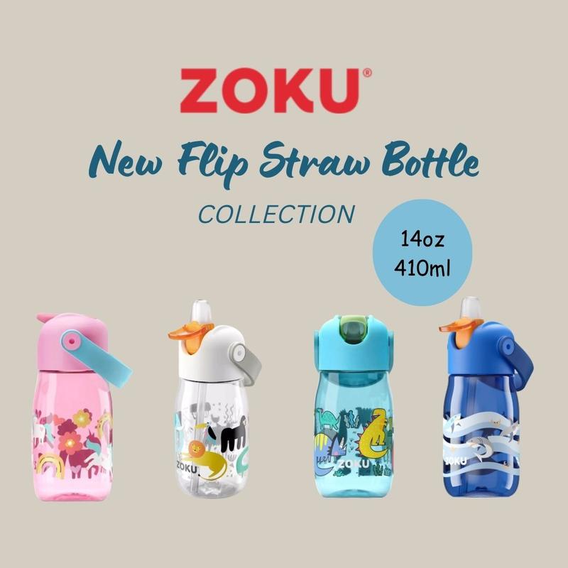 Zoku BPA Free Kids Flip Straw Water Bottle (400ml 14oz) Blue