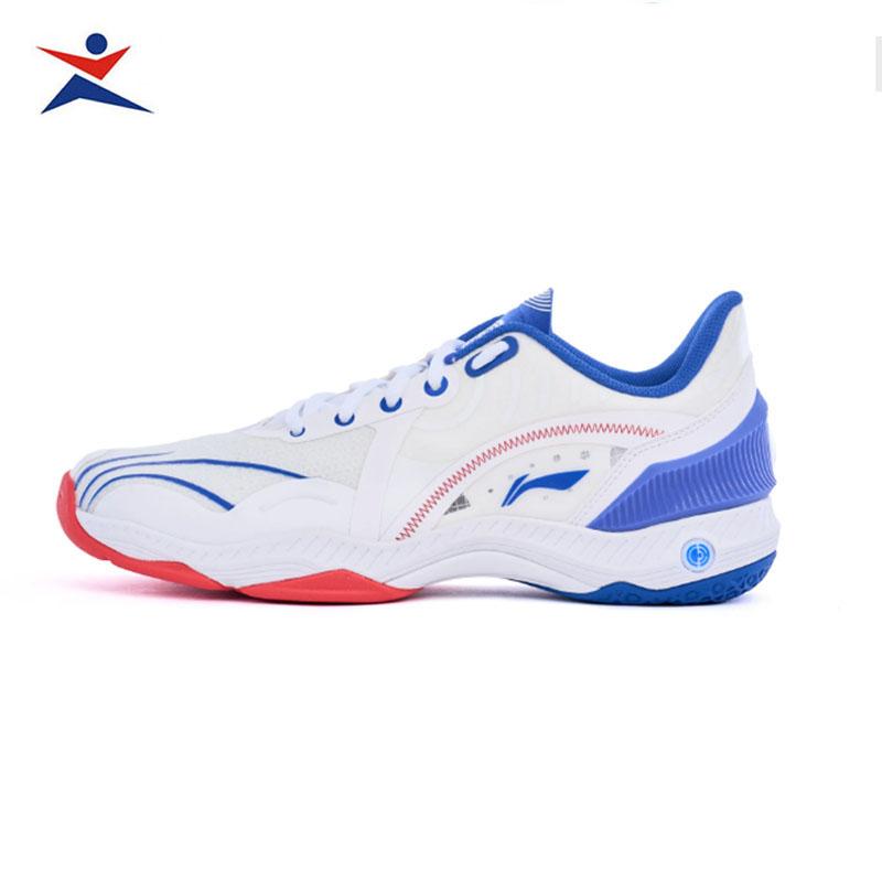 giày cầu lông LINING AYTV025 -1 mẫu mới màu trắng xanh phù hợp cho nam bảo hành 12 tháng êm chân thoáng khí bám sân tốt