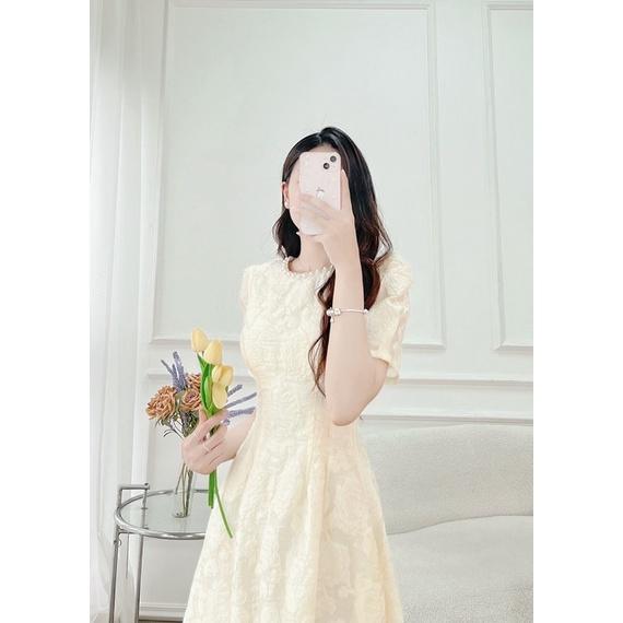 Váy Dự Tiệc Dáng Dài Dập Hoa Nổi Thiết Kế Viền Cổ Đính Hạt dam  dam jennie  dress 3