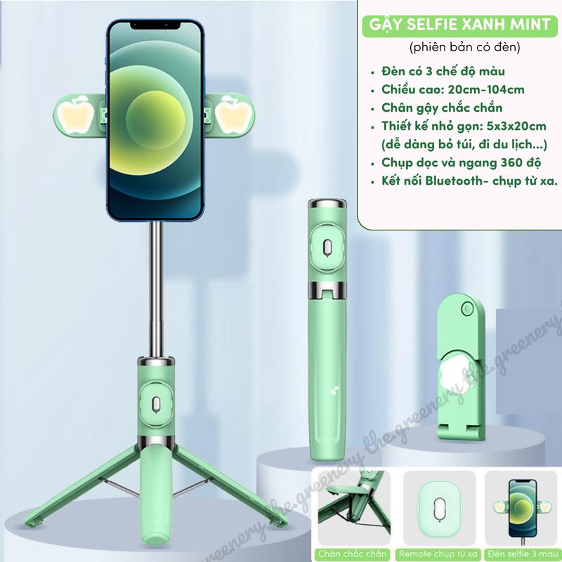 Gậy chụp ảnh Selfie kiêm Tripod đa năng có remote Bluetooth điều khiển Cao Cấp - Tích hợp chân đế hợp kim kẽm chắc chắn - Gậy cao tối đa 1.04m có đèn Led hỗ trợ ánh sáng The Greenery Phụ Kiện, selfie, gậy chụp ảnh