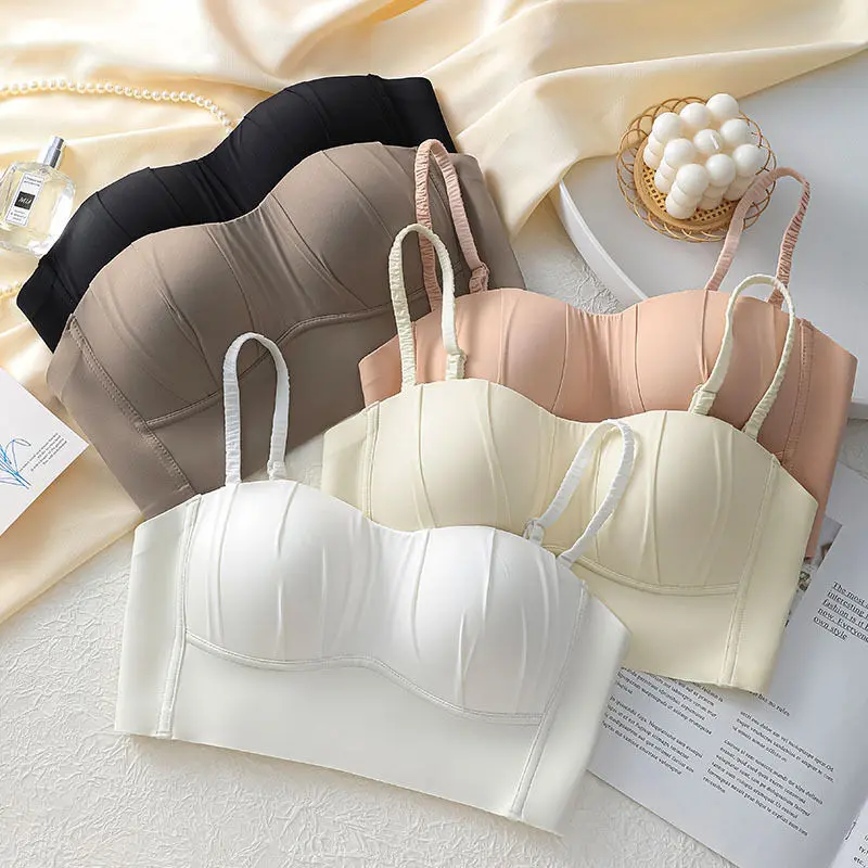 Áo Ngực Vest Hai Dây Nhỏ Đệm Ngực Cố Định Mỏng, Áo Ống Có Thể Điều Chỉnh Áo Ngực Áo Ngực, Thiết Kế Xếp Ly Phong Cách Công Chúa Ngọt Ngào Nữ Women Bra