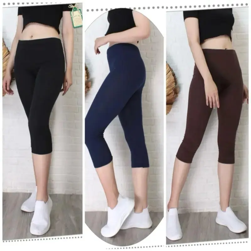 3 PCS LEGGING 3/4 RAYON PREMIUM (Bahan Kaos) Wanita Celana Panjang Pendek 2