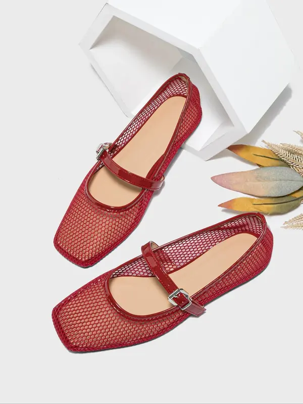 Women's Fashionable Solid Color Hollow Out Design Black Flats Shoes, Flats Sandals, Casual Comfortable Square Toe Ballerina Soft Sole Walking Shoes for Summer, Lightweight Breathable Shoes for Daily, Girl, Ballet Flats, Footwear 1