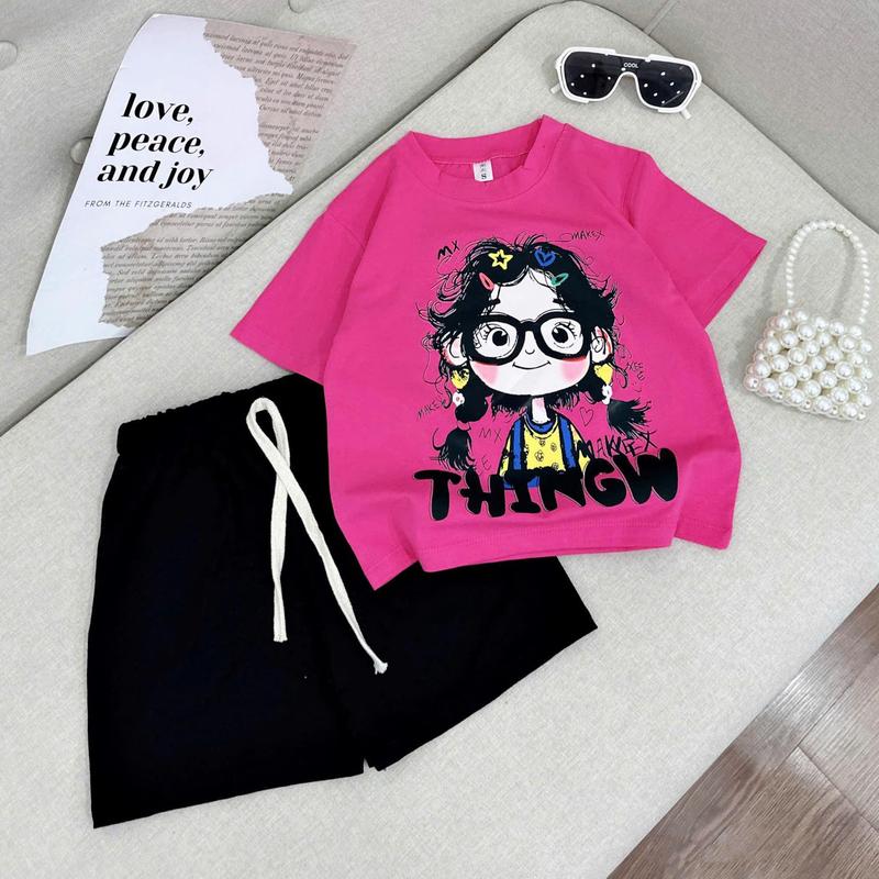 [Shop Tôm Tít] B117- Bộ Quần Áo Cho Bé Gái 15-25kg, Chất Cotton, In Hình Cô Gái Phối Quần Thun 0
