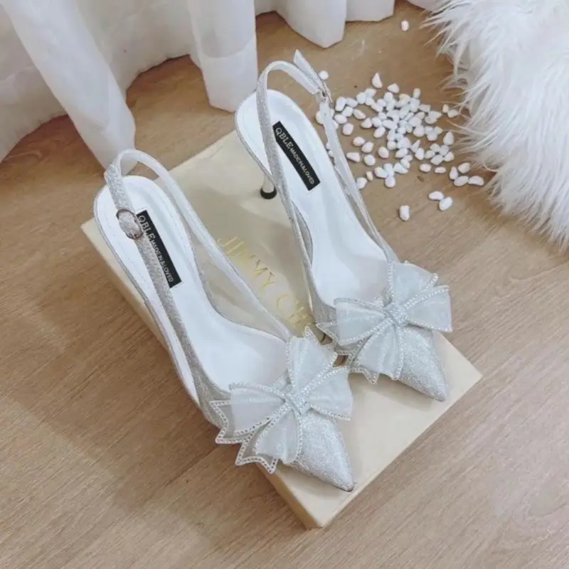 Giày Cao Gót Nữ Sang Trọng Cao Cấp mix meka sườn phối Nơ xoàn Đẹp form chuẩn gót 5p 7p 9p Shoes Đẹp [ TC 22 ] Gót 5cm và 7cm