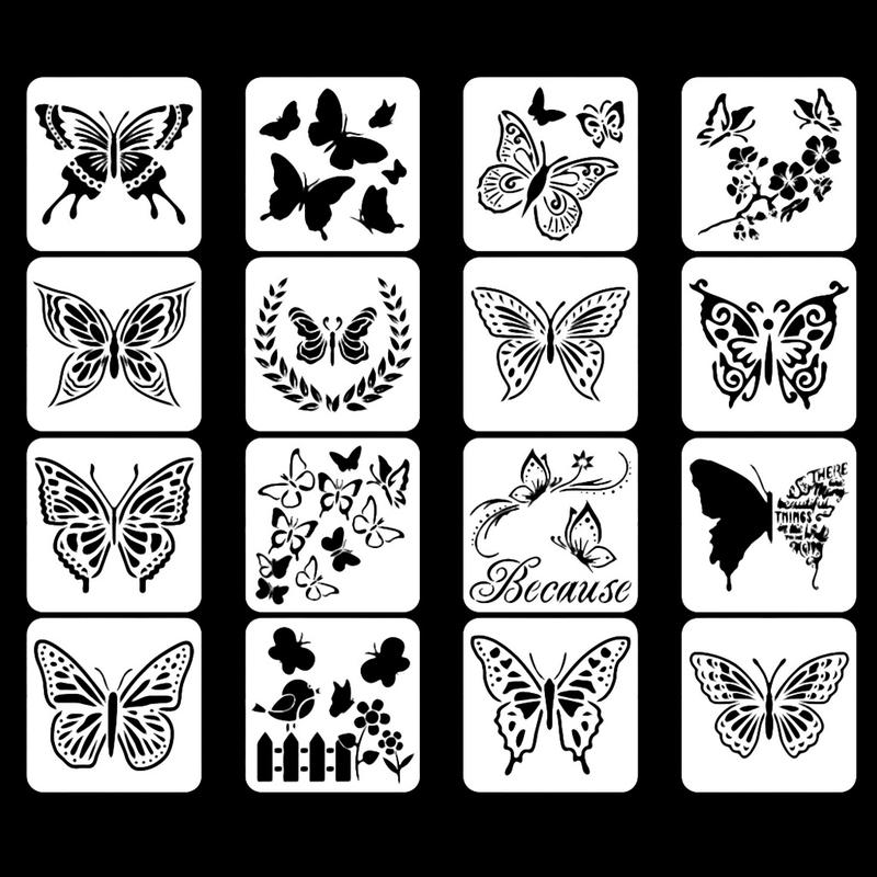 Stensil Rama Rama Template Stensil Lukisan Rama-rama Terbang, Set 16 Keping, Stensil ...