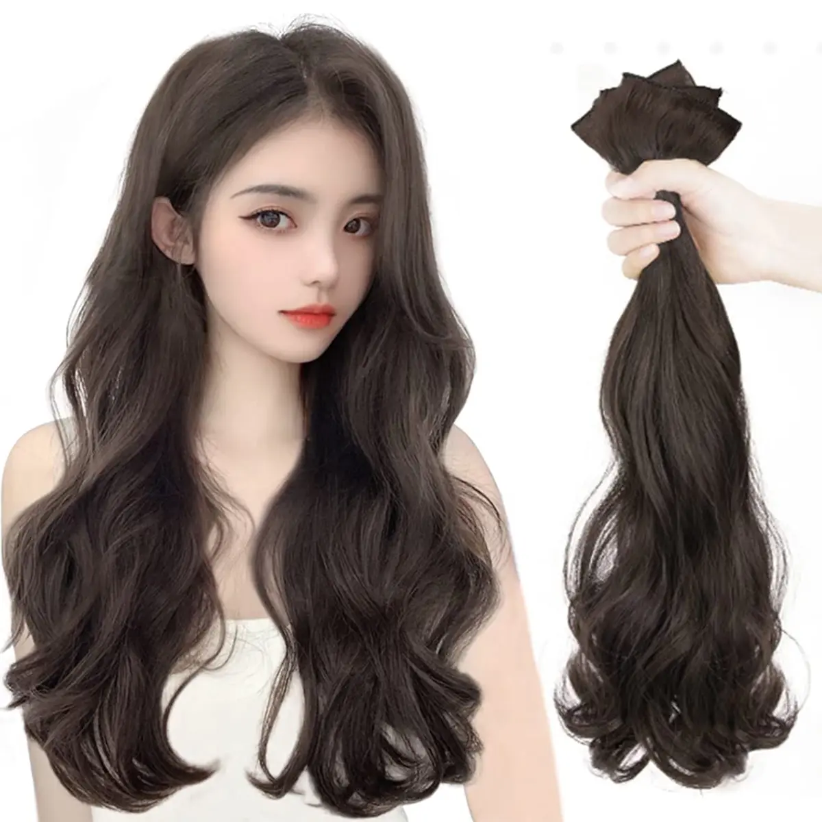 3pcs Wig for women with long hair, one-piece long curly hair wig, invisible traceless hair extensions, three-piece long curly hair, big waves