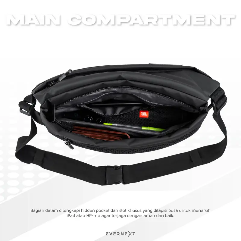 EVERNEXT Tas Selempang Wateproof Pria Sling Bag Pria Anti Air Messenger Bag Volta Tas Selempang Pinggang Multifungsi Pria 5