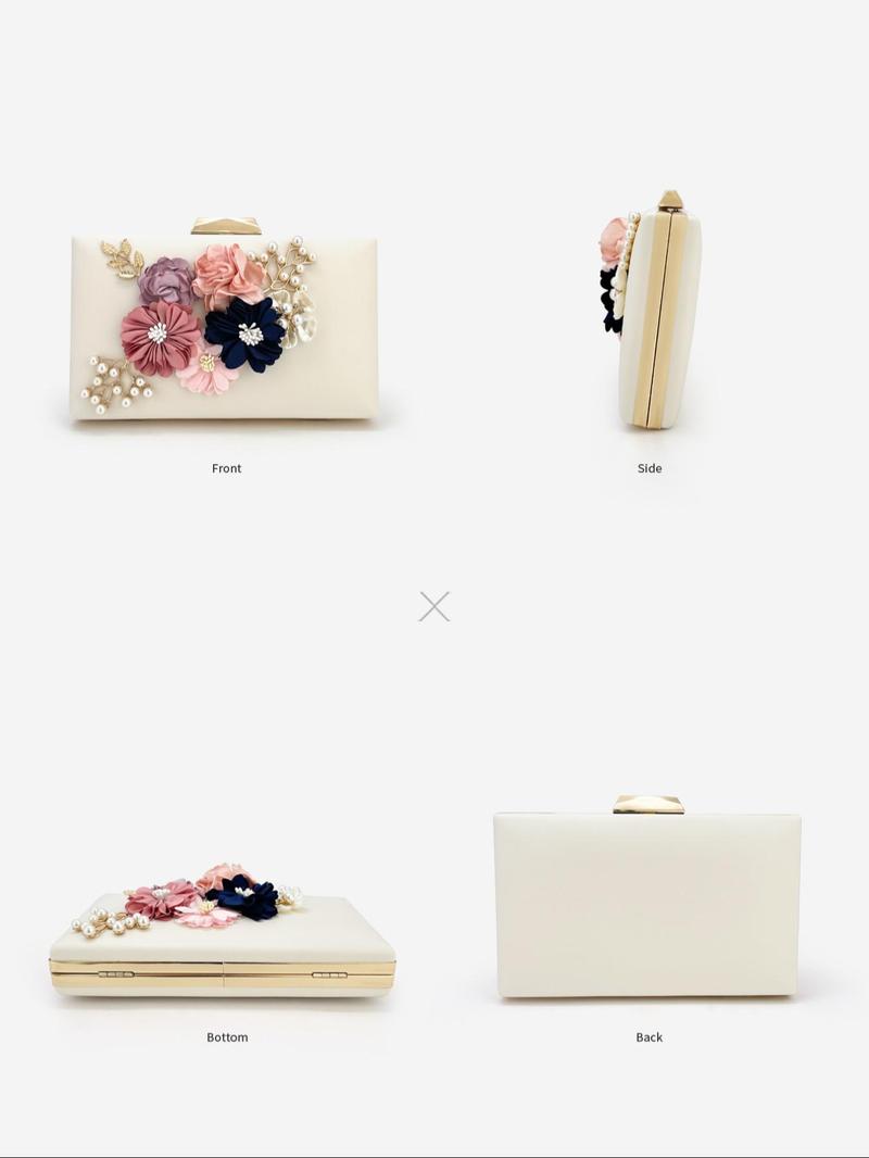 Product Introduction of Women's Elegant Flower & Faux Pearl Decorated Evening Bag, Exquisite Trendy Clutch Bag, Fashionable Bag for Party Decoration 6