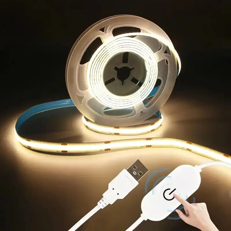 LED Light Strip USB Touch Sensor Dimmer Backlight 5V COB Diode Tape Ribbon For Home Decor DIY High Density Linear Lightings Lamp