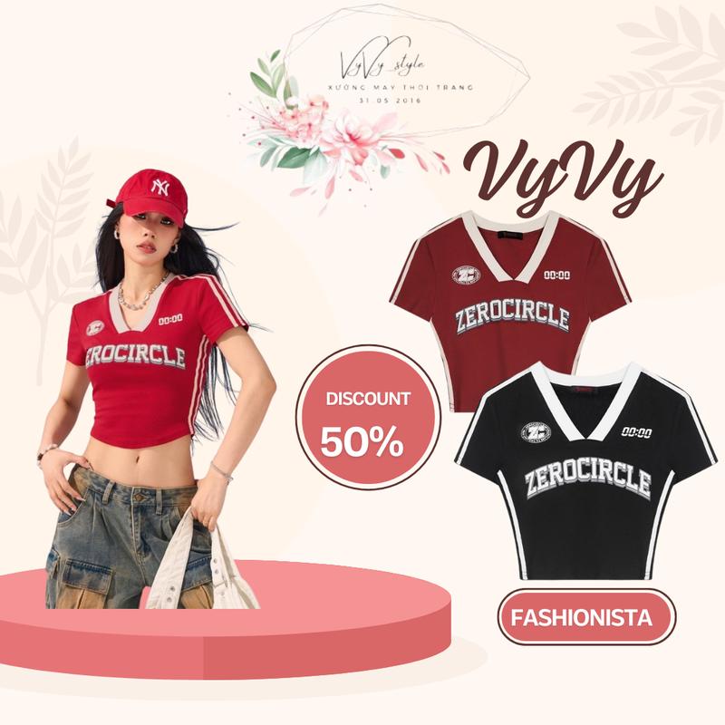 Áo thun croptop nữ form baby tee Zerocircle cổ V ngắn tay dáng ôm body sọc tay thể thao 2 màu đen đỏ freesize 58kg Sport Cotton Tập Thể Dục Tập Gym Tập Aerobic Yoga Tập Yoga Cổ Tròn