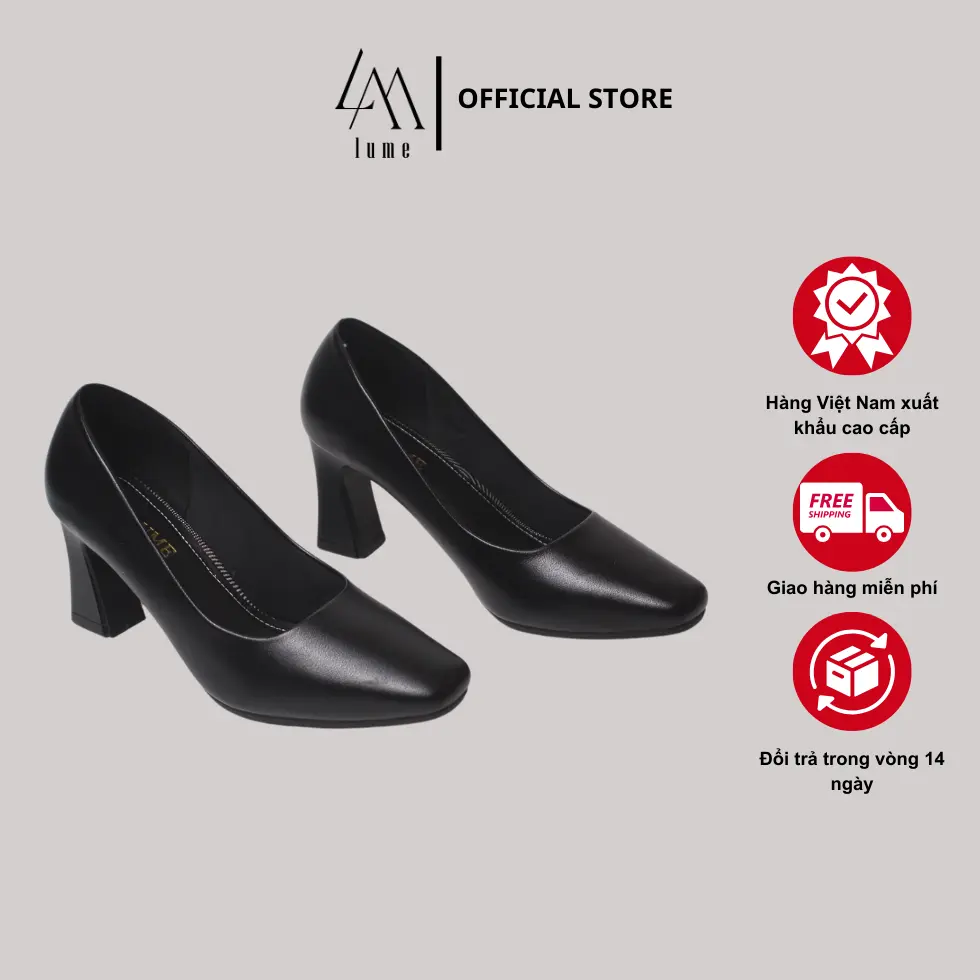 Giày cao gót nữ mũi VUÔNG màu đen và kem Lume 14 da PU cao cấp, đế cao su non chống trơn trượt, đế cao 5cm - 7cm_GiàY DéP Shoes Women