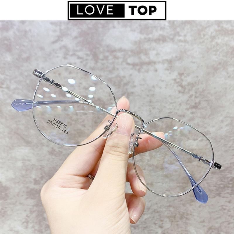  kính Mắt không độ giả cận nam nữ gọng kim loại cao cấp chống tia UV và ánh sáng xanh Mắt kính thời trang sành điệu phong cách hàn quốc dễ thương Lovetop K026 kính gentle monster Voi kính  oval  kim  loại cute  sunglasses 