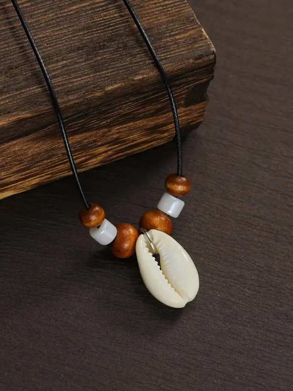 Boho Style Shell & Beaded Decor Pendant Necklace, Vintage Beaded Necklace for Women & Men, Fashion Jewelry for Party, Trendy All-match Jewelry for Birthday Gift 3