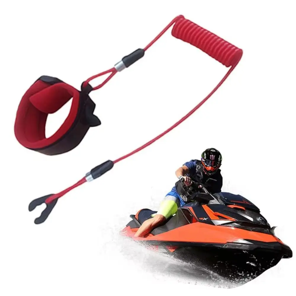 Emergency Stop Switch Stretchable Boat Motor Kill Stop Switch Key Rope Universal 1.6m Kill Switch Key Lanyard Tether Cord Flameout Rope Portable Surfing Spring Rope Outboard Engine
