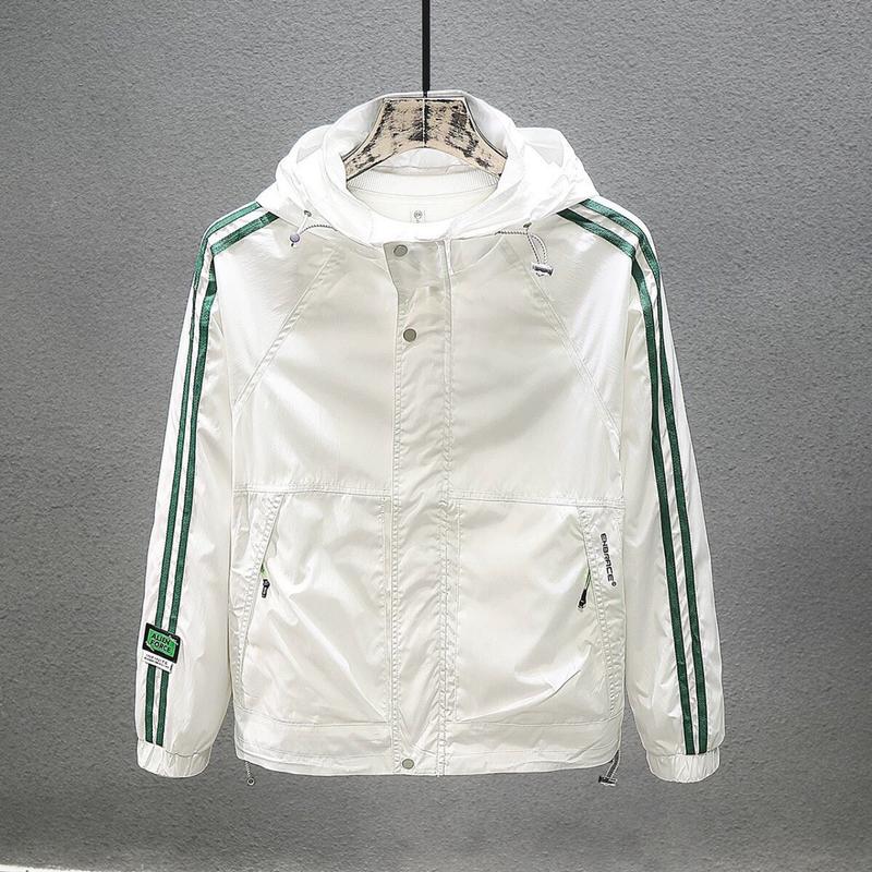 Áo khoác dù 2 lớp nam nữ -  áo gió màu trắng kẻ sọc tay áo có dây rút điều chỉnh dưới lai phong cách cao cấp Menswear Jacket