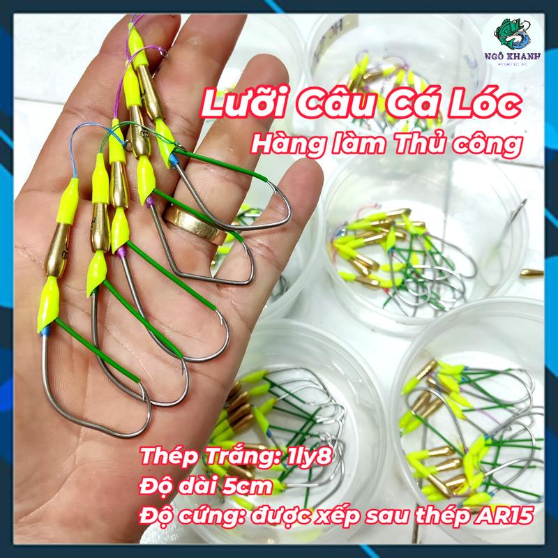 Lưỡi câu cá lóc 1LY8 -5CM hàng làm thủ công lưỡi nhái thật thép trắng không rỉ song nòng điện