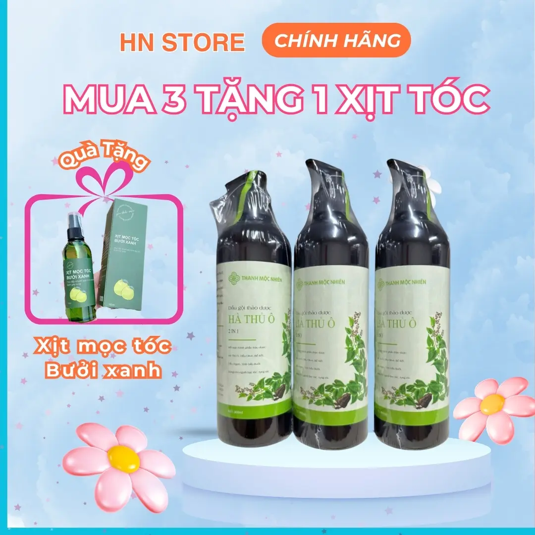 (MUA 3 TẶNG 1) Combo 3 Chai Dầu Gội Hà Thủ Ô 800ml - TẶNG NGAY 1 Lọ Xịt Mọc Tóc Bưởi Xanh...
