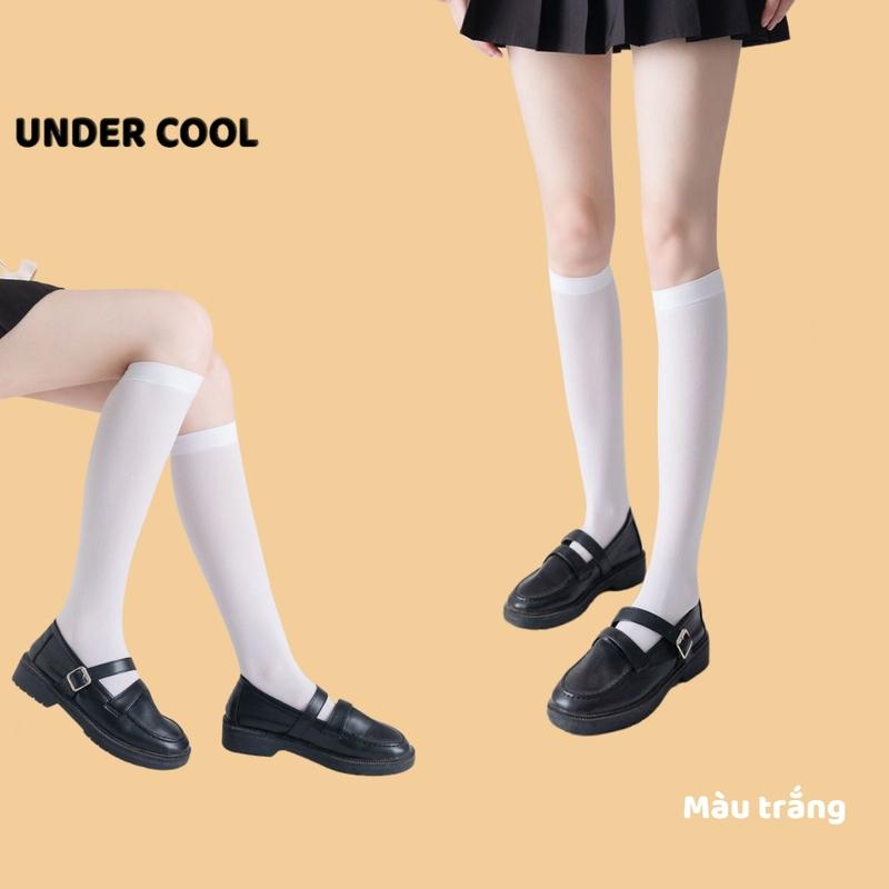 Tất Nữ Cổ Cao Đùi Trơn Đen Trắng UNDERCOOL Tất Ống Dài Qua Bắp Chân 42cm Dành Cho Nữ phong cách Nữ Sinh Hàn Quốc  TC67 5