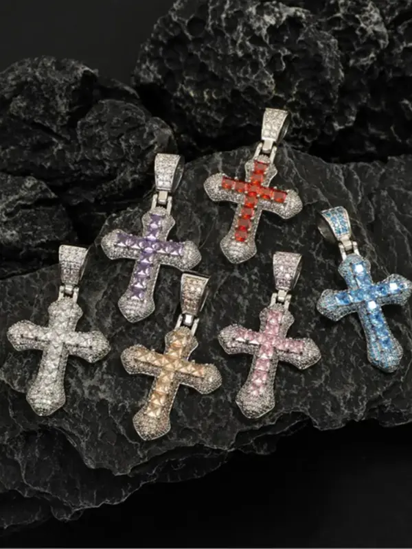 Rhinestone Cross Pendant Necklace for Women & Girls, Summer Stainless Steel Jewelry for Daily Wear, Trendy Twist Chain Jewelry for Birthday Gift 6