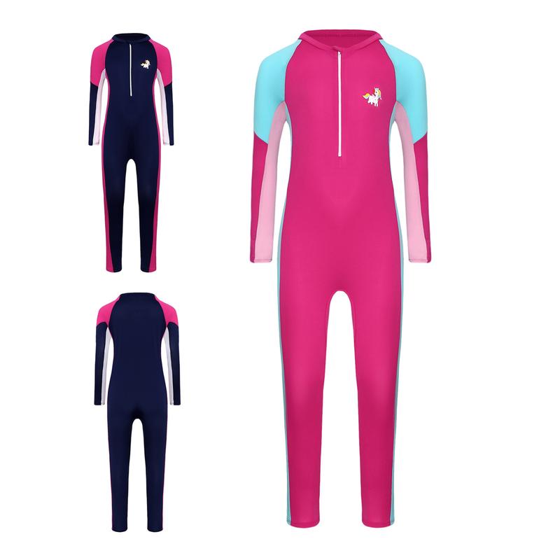 Hansber Girls Rash Guard Swimsuit UPF 50+ Full Cover Wetsuit Sun Protection Long Sleeve One Piece Swimwear 0