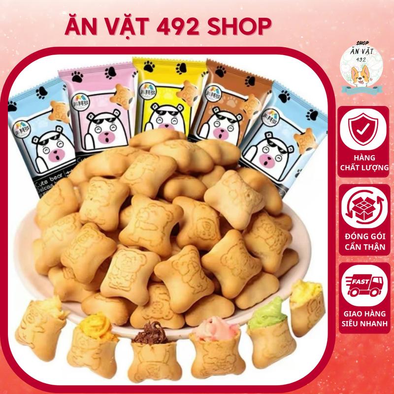 Bánh gấu nhân Socola Dâu tây Sữa Sữa Chua 10 Gói thơm ngon giòn tan - Ăn Vặt 492