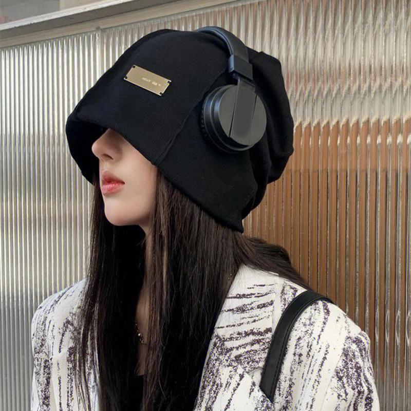 Mũ Len, Thời Trang Thu Đông, Dành Cho Phụ Nữ Và Nam Giới, Ấm Áp Và Rộng Rãi, Có Nhãn Kim Loại, Thích Hợp Cho Mùa Xuân Và Mùa Thu, Màu Trơn Mũ Len Hip Hop, Mũ Thường Ngày