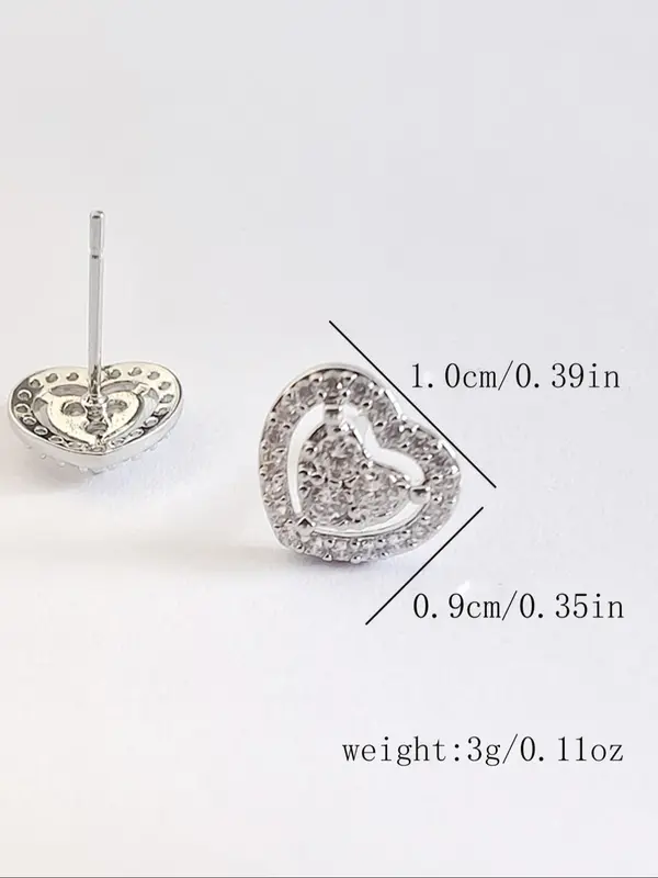 Fashion Simple Heart Shaped Rhinestone Decorated Stud Earrings, Elegant Jewelry for Women, Trendy All-match & Exquisite Jewelry for Birthday Gift 1