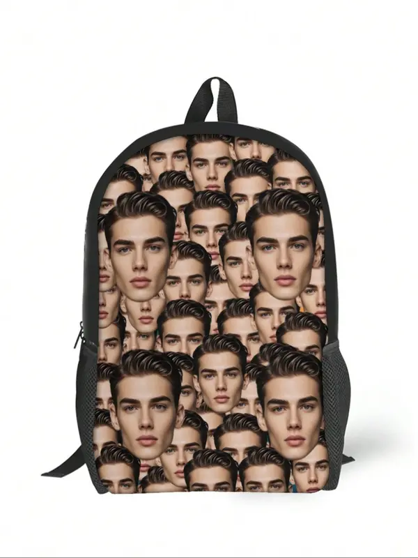 Fashion Face Print Backpack, Casual Large Capacity Zipper Backpack for Women & Men, Trendy Versatile High-quality Daily Commuting Bag 4