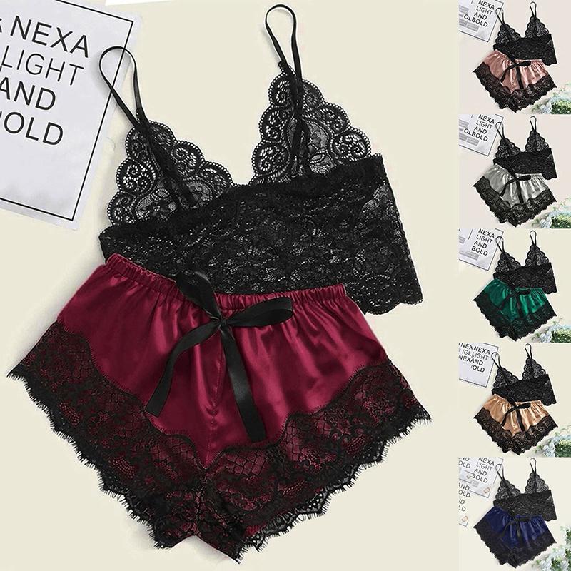 Bộ Đồ Ngủ, Dành Cho Phụ Nữ, Đồ Ngủ Ren, Đồ Lót, Áo Crop Top Và Quần Đùi, Đồ Ngủ Babydoll, Đồ Lót, Quần Áo Ngủ, 1 Mảnh