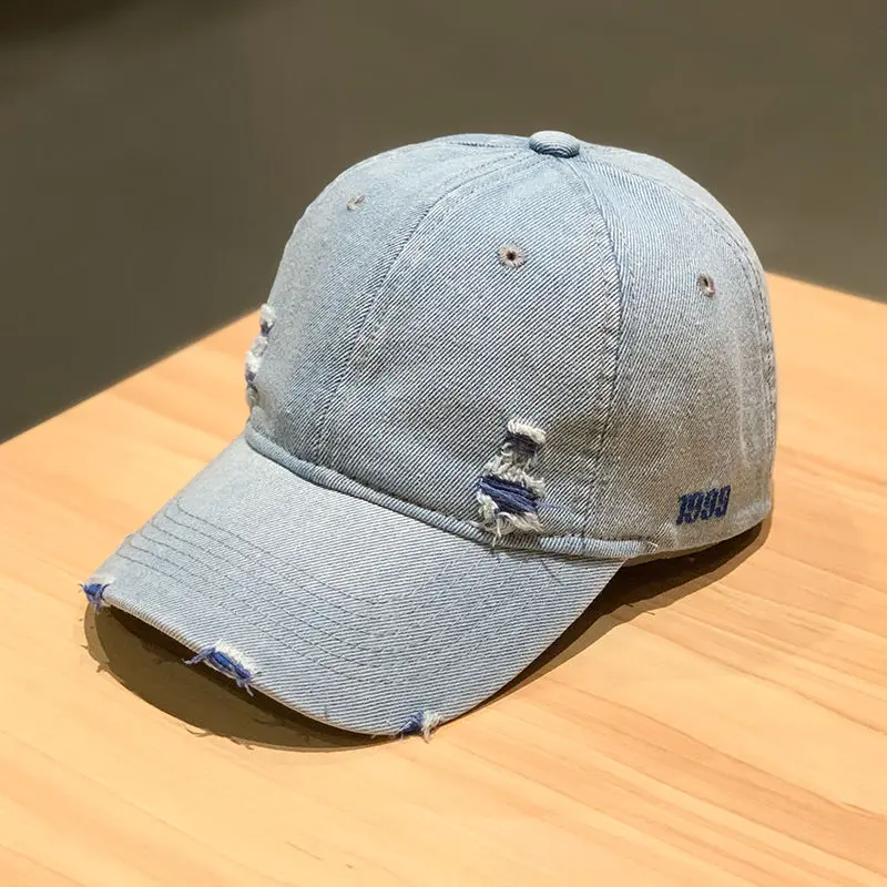 Mũ Bóng Chày Denim, Phong Cách Cổ Điển Màu Trơn Thời Trang Cá Tính, Mũ Lưỡi Trai Rách, Thiết Kế Lỗ, Hợp Xu hướng Cho Nam Và Nữ, Phong Cách Hip-Hop Đường Phố, Mũ Chống Nắng Hat Cap Hat Cap